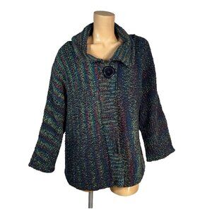 Glenmont Designs Cardigan Sweater 1X Multi Hand Knit Heavyweight Shawl Collar